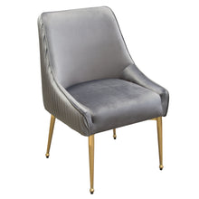 Load image into Gallery viewer, Set of (2) Quinn Dining Chairs w/ Vertical Outside Pleat Detail and Contoured Arm in Grey Velvet w/ Brushed Gold Metal Leg by Diamond Sofa
