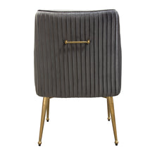 Load image into Gallery viewer, Set of (2) Quinn Dining Chairs w/ Vertical Outside Pleat Detail and Contoured Arm in Grey Velvet w/ Brushed Gold Metal Leg by Diamond Sofa
