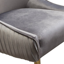Load image into Gallery viewer, Set of (2) Quinn Dining Chairs w/ Vertical Outside Pleat Detail and Contoured Arm in Grey Velvet w/ Brushed Gold Metal Leg by Diamond Sofa
