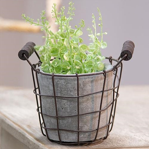Metal Wire Basket with Cement Pot (Pack of 4)