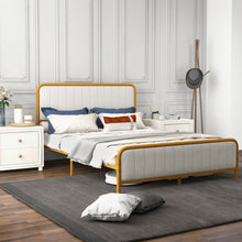 Load image into Gallery viewer, Upholstered Gold Platform Bed Frame with Velvet Headboard-Queen Size
