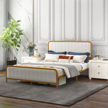 Load image into Gallery viewer, Upholstered Gold Platform Bed Frame with Velvet Headboard-Queen Size

