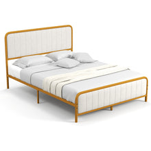 Load image into Gallery viewer, Upholstered Gold Platform Bed Frame with Velvet Headboard-Queen Size
