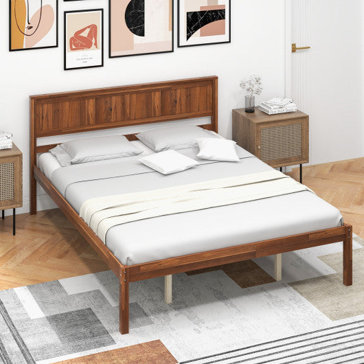Twin/Full/Queen Size Bed Frame with Wooden Headboard and Slat Support-Queen Size