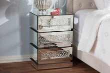 Load image into Gallery viewer, Baxton Studio Sabrina Hollywood Regency Glamour Style Mirrored 3-Drawer Nightstand
