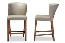 Load image into Gallery viewer, Baxton Studio Olivia Mid-century Modern Scandinavian Style Dark Walnut Wood Grey Faux Leather Pub Stool (Set of 2)
