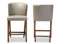 Load image into Gallery viewer, Baxton Studio Olivia Mid-century Modern Scandinavian Style Dark Walnut Wood Grey Faux Leather Pub Stool (Set of 2)

