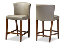 Load image into Gallery viewer, Baxton Studio Olivia Mid-century Modern Scandinavian Style Dark Walnut Wood Grey Faux Leather Pub Stool (Set of 2)
