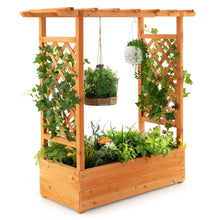 Load image into Gallery viewer, Raised Garden Bed with Trellis or Climbing Plant and Pot Hanging-Natural
