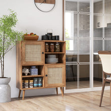 Load image into Gallery viewer, Rattan Buffet Cabinet with 2 Doors and 2 Cubbies-Natural
