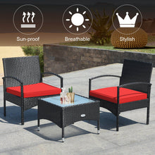Load image into Gallery viewer, 3 Pieces Patio Wicker Rattan Furniture Set with Cushion for Lawn Backyard-Red
