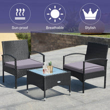 Load image into Gallery viewer, 3 Pieces Patio Wicker Rattan Furniture Set with Cushion for Lawn Backyard-Gray
