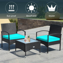 Load image into Gallery viewer, 3 Pieces Patio Wicker Rattan Furniture Set with Cushion for Lawn Backyard-Turquoise
