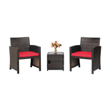 Load image into Gallery viewer, 3 Pieces Patio Wicker Furniture Set with Storage Table and Protective Cover-Red
