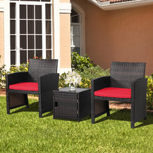 Load image into Gallery viewer, 3 Pieces Patio Wicker Furniture Set with Storage Table and Protective Cover-Red
