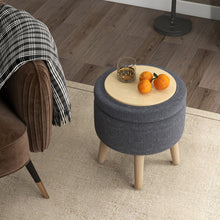 Load image into Gallery viewer, Round Storage Ottoman with Rubber Wood Legs and Adjustable Foot Pads-Gray
