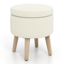 Load image into Gallery viewer, Round Storage Ottoman with Rubber Wood Legs and Adjustable Foot Pads-Beige
