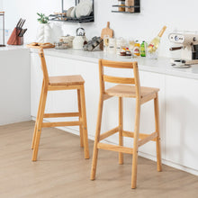 Load image into Gallery viewer, Set of 2 28" Rubber Wood Armless Bar Stools with Backrest and Footrest-Natural
