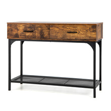 Load image into Gallery viewer, 2 Drawers Console Table with Metal Frame for Living Room-Rustic Brown
