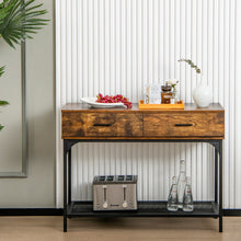 Load image into Gallery viewer, 2 Drawers Console Table with Metal Frame for Living Room-Rustic Brown
