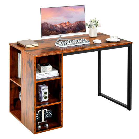 Computer Desk with 5 Side Shelves and Metal Frame-Rustic Brown