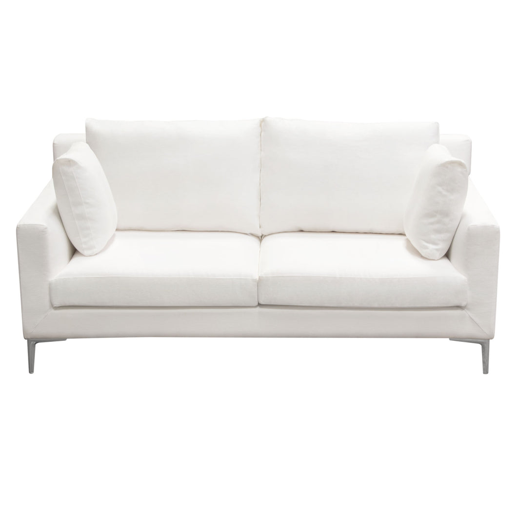 Seattle Loose Back Loveseat in White Linen w/ Polished Silver Metal Leg by Diamond Sofa