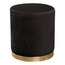Load image into Gallery viewer, Sorbet Round Accent Ottoman in Black Velvet w/ Gold Metal Band Accent by Diamond Sofa
