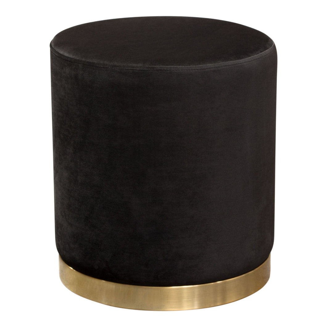 Sorbet Round Accent Ottoman in Black Velvet w/ Gold Metal Band Accent by Diamond Sofa
