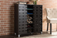 Load image into Gallery viewer, Baxton Studio Shirley Modern and Contemporary Dark Brown Wood 2-Door Shoe Cabinet with Open Shelves
