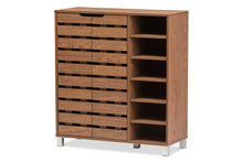 Load image into Gallery viewer, Baxton Studio Shirley Modern and Contemporary &quot;Walnut&quot; Medium Brown Wood 2-Door Shoe Cabinet with Open Shelves
