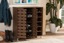 Load image into Gallery viewer, Baxton Studio Shirley Modern and Contemporary &quot;Walnut&quot; Medium Brown Wood 2-Door Shoe Cabinet with Open Shelves
