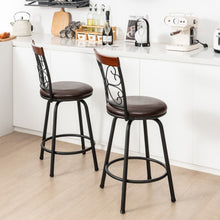 Load image into Gallery viewer, 2 Pieces 24-30 Inch Adjustable PU Cushioned Swivel Barstools-Brown
