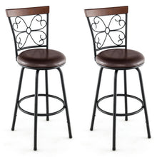 Load image into Gallery viewer, 2 Pieces 24-30 Inch Adjustable PU Cushioned Swivel Barstools-Brown

