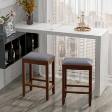 Load image into Gallery viewer, 2 Pieces 25 Inch Upholstered Bar Stool Set with Solid Rubber Wood Frame and Footrest-Brown
