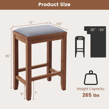 Load image into Gallery viewer, 2 Pieces 25 Inch Upholstered Bar Stool Set with Solid Rubber Wood Frame and Footrest-Brown
