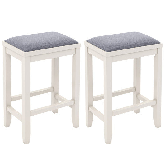 2 Pieces 25 Inch Upholstered Bar Stool Set with Solid Rubber Wood Frame and Footrest-White