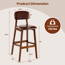Load image into Gallery viewer, 29 Inch Upholstered PU Bar Stools with Rubber Wood Legs-Set of 2
