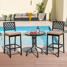 Load image into Gallery viewer, Set of 2 Patio Bar Chairs with Detachable Cushion and Footrest-Argyle Pattern
