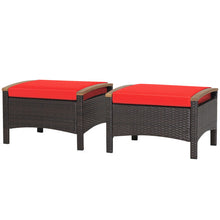 Load image into Gallery viewer, Set of 2 Fade-Resistant Wicker Patio Ottoman-Red
