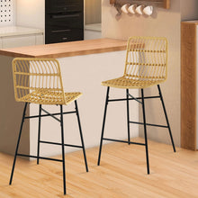 Load image into Gallery viewer, Set of 2 Rattan Bar Stools with Sturdy Metal Frame-Yellow

