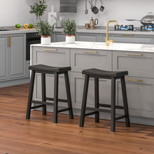 Load image into Gallery viewer, Set of 2 24 Inch Counter Height Stools with Solid Wood Legs-Black

