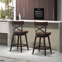Load image into Gallery viewer, Set of 2 Wooden Swivel Bar Stools with Open X Back and Footrest-24 inches
