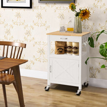 Load image into Gallery viewer, Rolling Kitchen Island Cart with Drawer and Side Hooks-White
