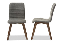 Load image into Gallery viewer, Baxton Studio Sugar Mid-century Retro Modern Scandinavian Style Dark Grey Fabric Upholstered Walnut Wood Finishing Dining Chair (Set of 2)
