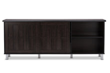 Load image into Gallery viewer, Baxton Studio Unna 70-Inch Dark Brown Wood TV Cabinet with 2 Sliding Doors and Drawer
