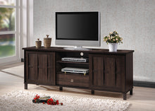 Load image into Gallery viewer, Baxton Studio Unna 70-Inch Dark Brown Wood TV Cabinet with 2 Sliding Doors and Drawer

