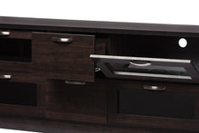 Load image into Gallery viewer, Baxton Studio Adelino 63 Inches Dark Brown Wood TV Cabinet with 4 Glass Doors and 2 Drawers

