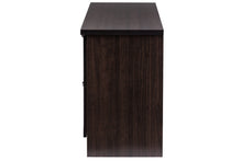 Load image into Gallery viewer, Baxton Studio Adelino 63 Inches Dark Brown Wood TV Cabinet with 4 Glass Doors and 2 Drawers
