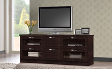 Load image into Gallery viewer, Baxton Studio Adelino 63 Inches Dark Brown Wood TV Cabinet with 4 Glass Doors and 2 Drawers

