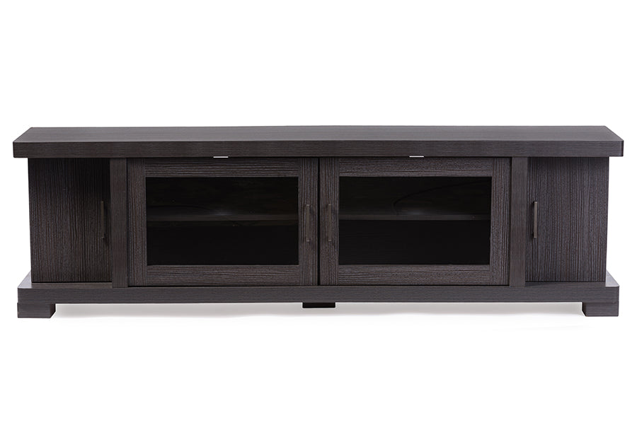 Baxton Studio Viveka 70-Inch Greyish Dark Brown Wood TV Cabinet with 2 Glass Doors and 2 Doors